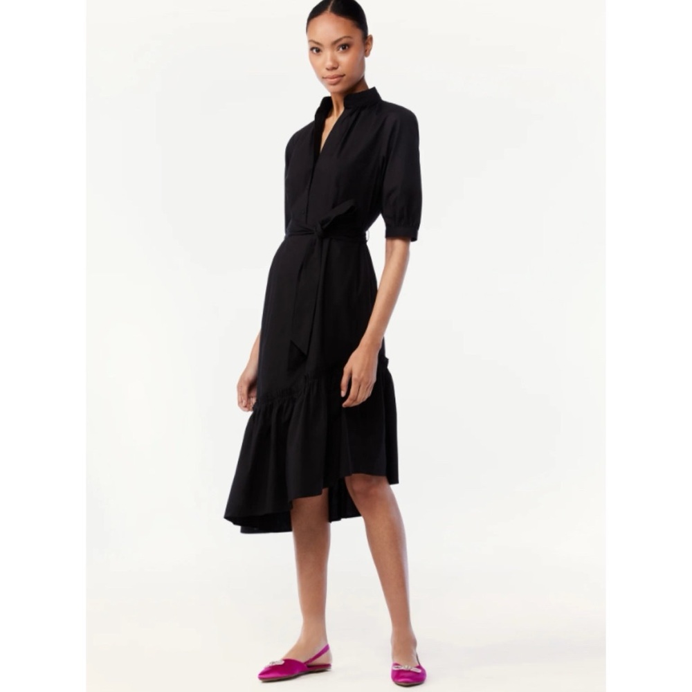 🆕 Scoop NYC Women's Black Asymmetric Ruffled Midi Dress L Large 12 14 NWT New!
